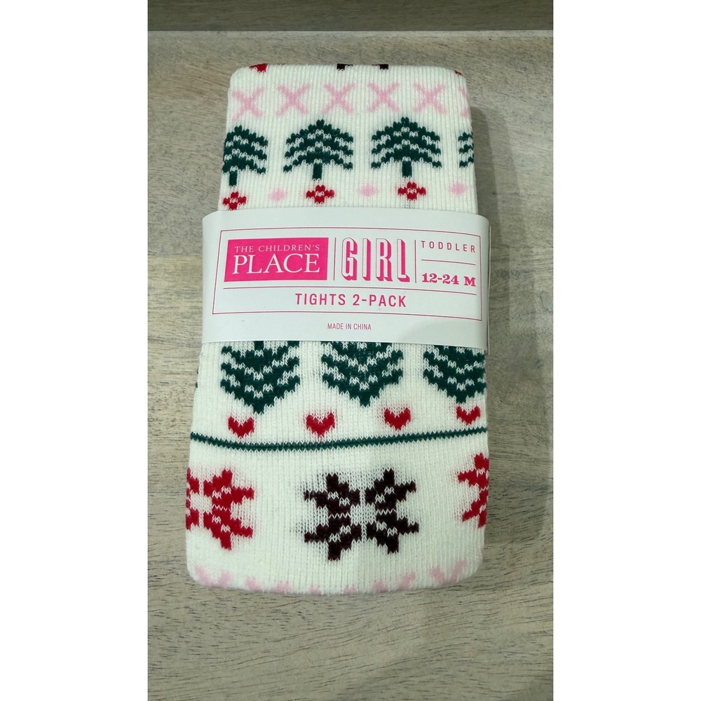 The Childrens Place Toddler Girls Tights 2-Pack Christmas Fair Isle Heart 12-24M